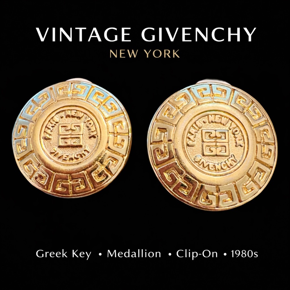 Vintage Givenchy New York Greek Key Clip-On Earrings